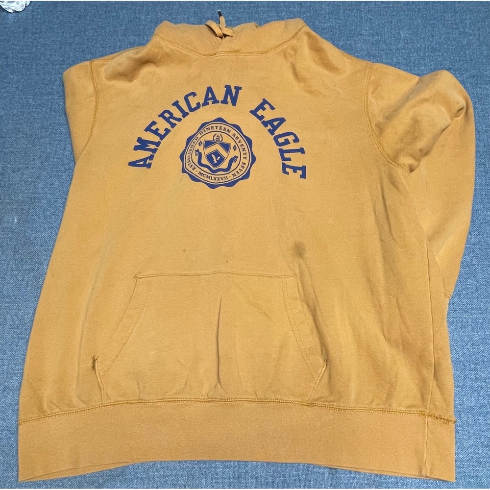 American Eagle Super Soft Hoodie Mustard Yellow Graphic Sweatshirt XXL